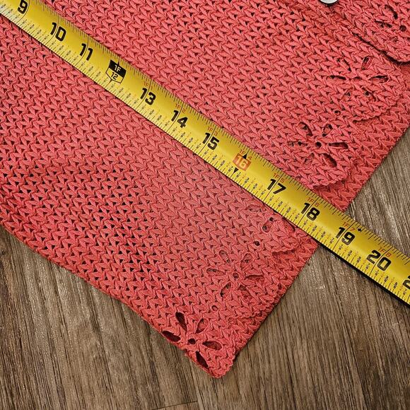 Vtg Crochet Mesh Cardigan Top Womens 10 Coral Pink Beachy Coastal Boho Festival - Picture 8 of 8